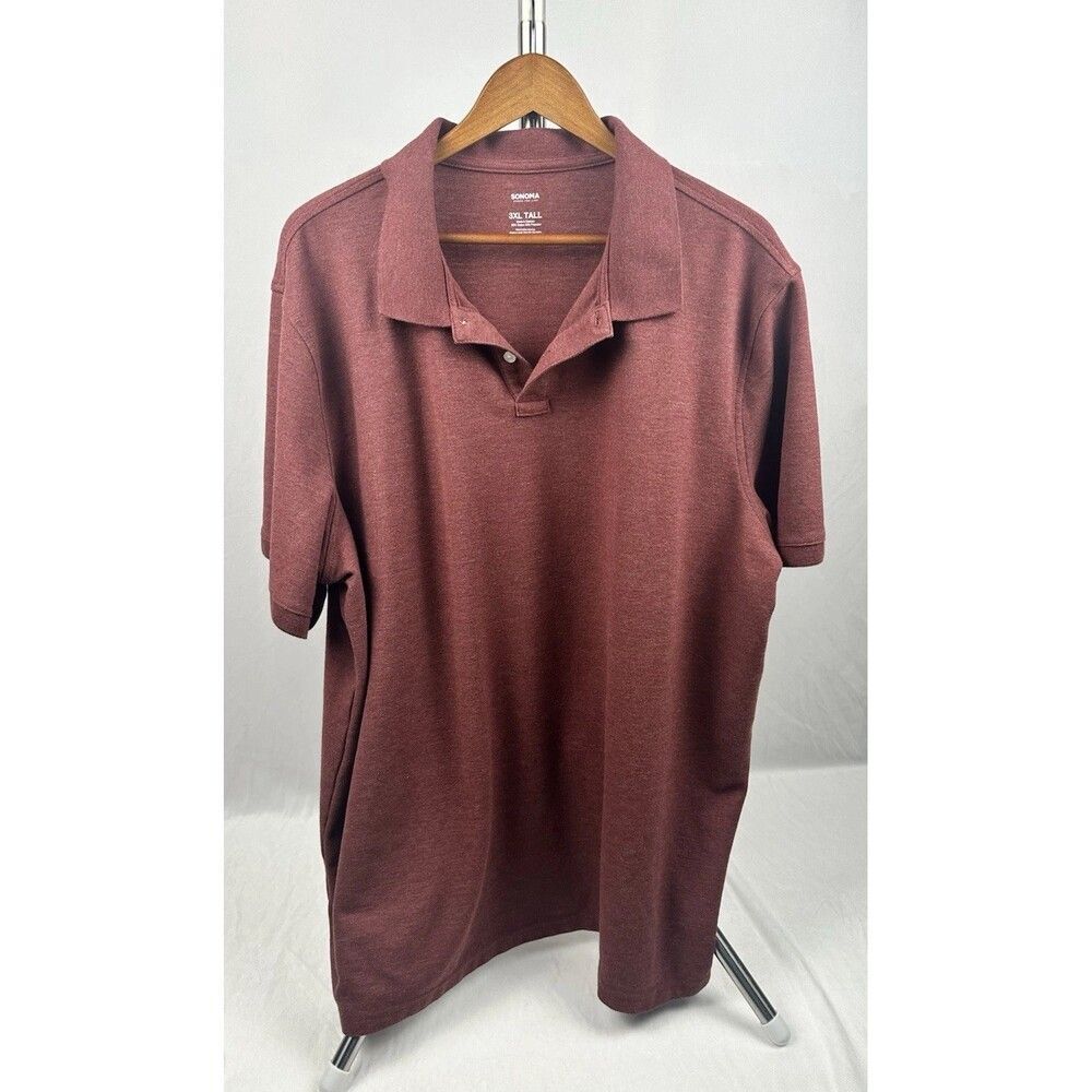 Sonoma Goods For Life Mens Polo Shirt 3XL Tall Burgundy Heather Short Sleeve